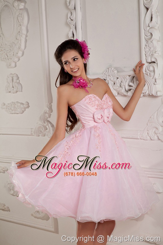 wholesale baby pink a-line / princess sweetheart mini-length organza beading and appliques prom dress
