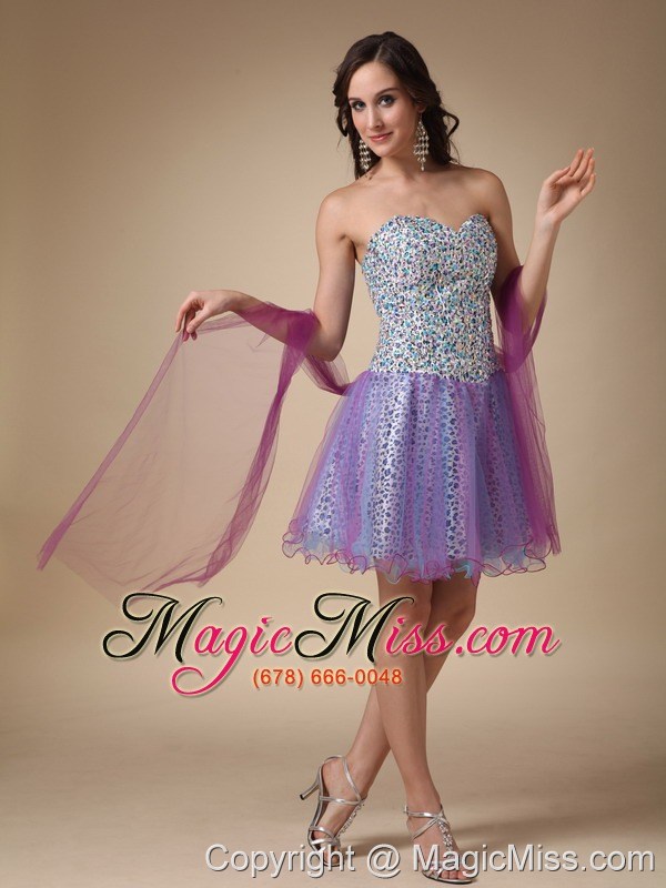 wholesale colorful a-line sweetheart mini-length leopard fabric and organza prom / homecoming dress