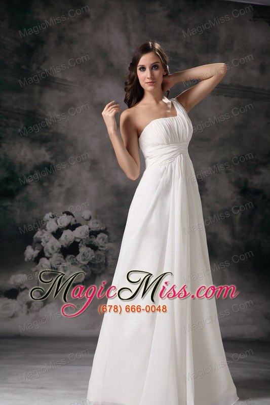 wholesale white column / sheath one shoulder floor-length chiffon ruch prom dress