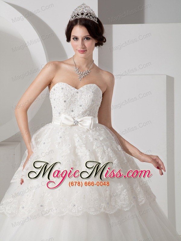 wholesale popular a-line sweetheart brush traintulle sash and beading wedding dress