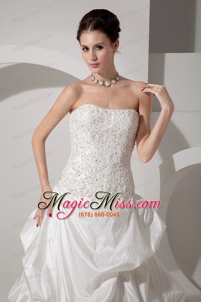 wholesale exquisite a-line strapless court train taffeta appliques wedding dress