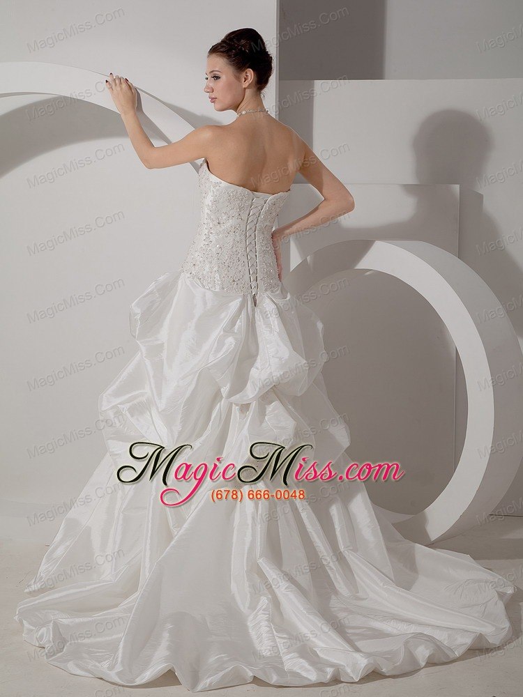 wholesale exquisite a-line strapless court train taffeta appliques wedding dress