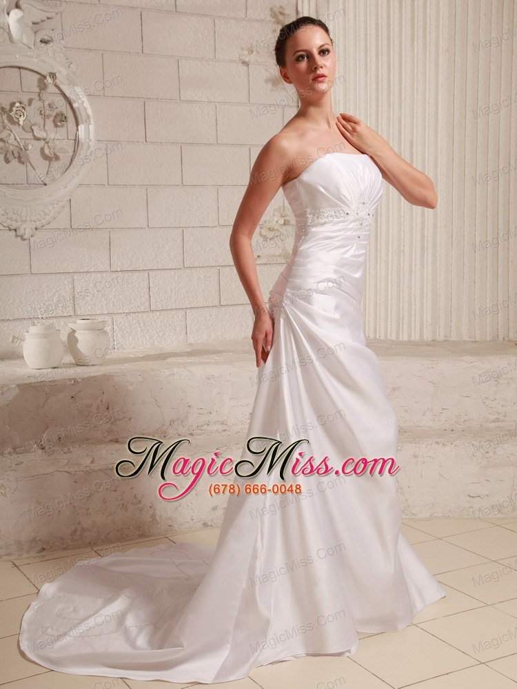 wholesale taffeta appliques with beading and ruch wedding dress with court train a-line