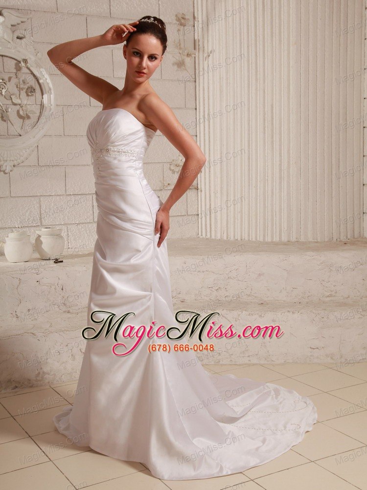 wholesale taffeta appliques with beading and ruch wedding dress with court train a-line
