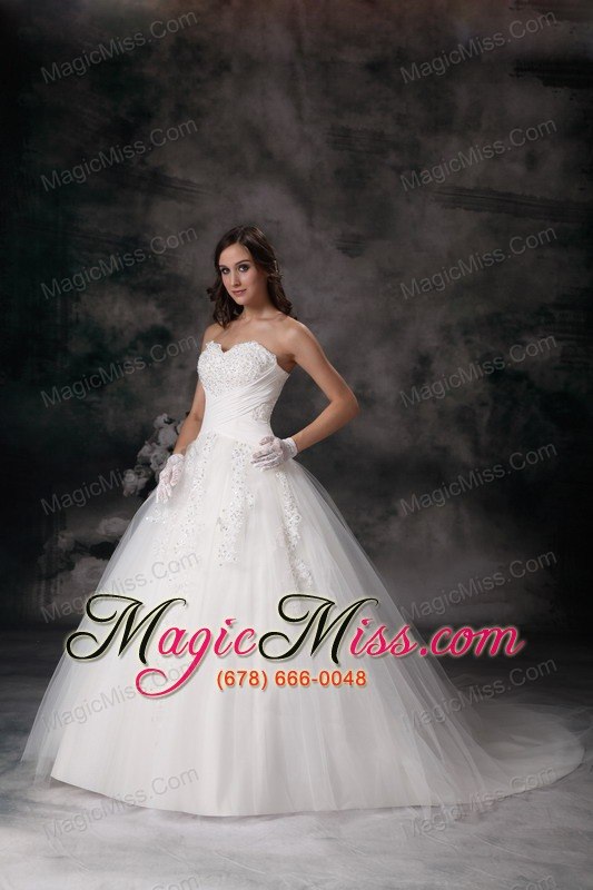 wholesale beautiful ball gown sweetheart court train tulle appliques wedding dress
