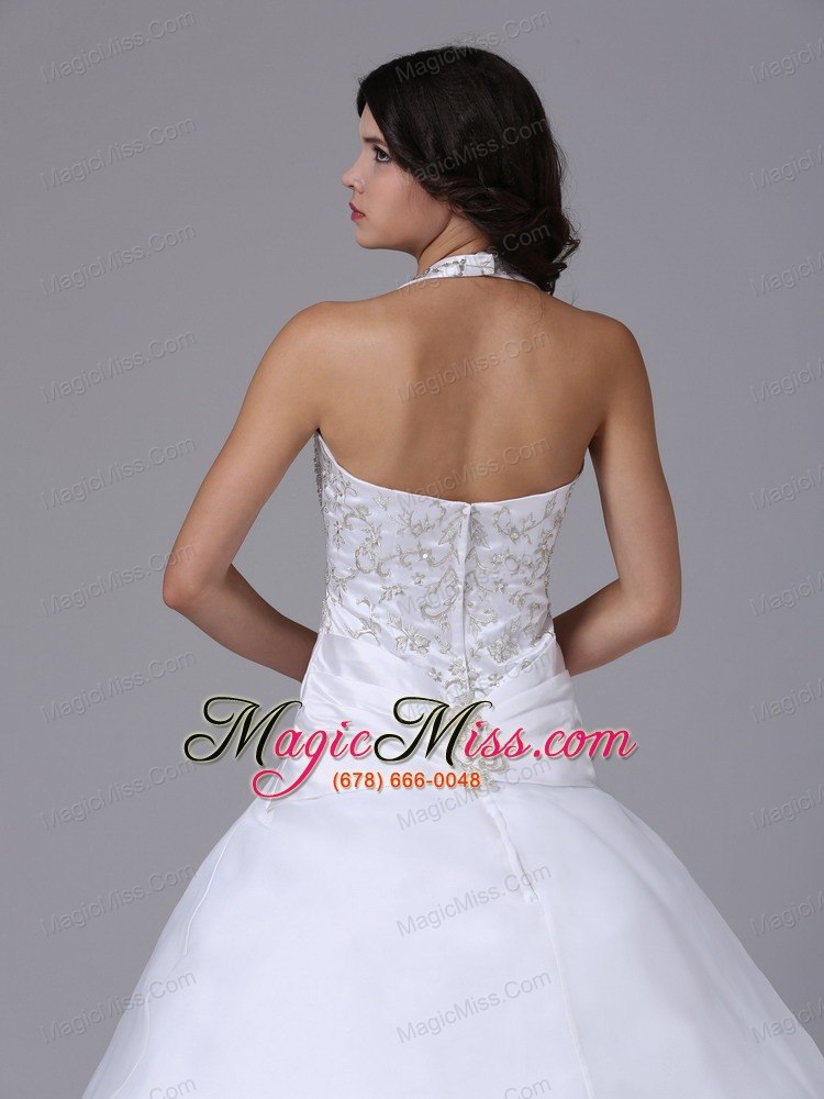 wholesale halter ball gown wedding dress embroidery decorate bodice custom made brush train