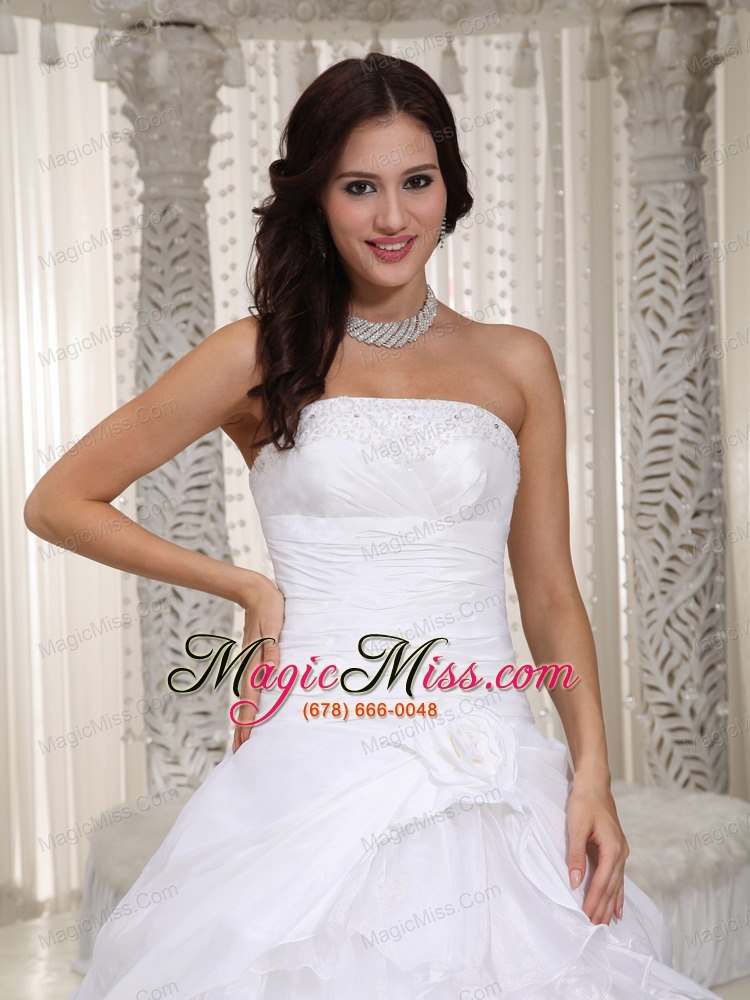 wholesale new a-line strapless flooor-length organza beading and hand made flower wedding dress