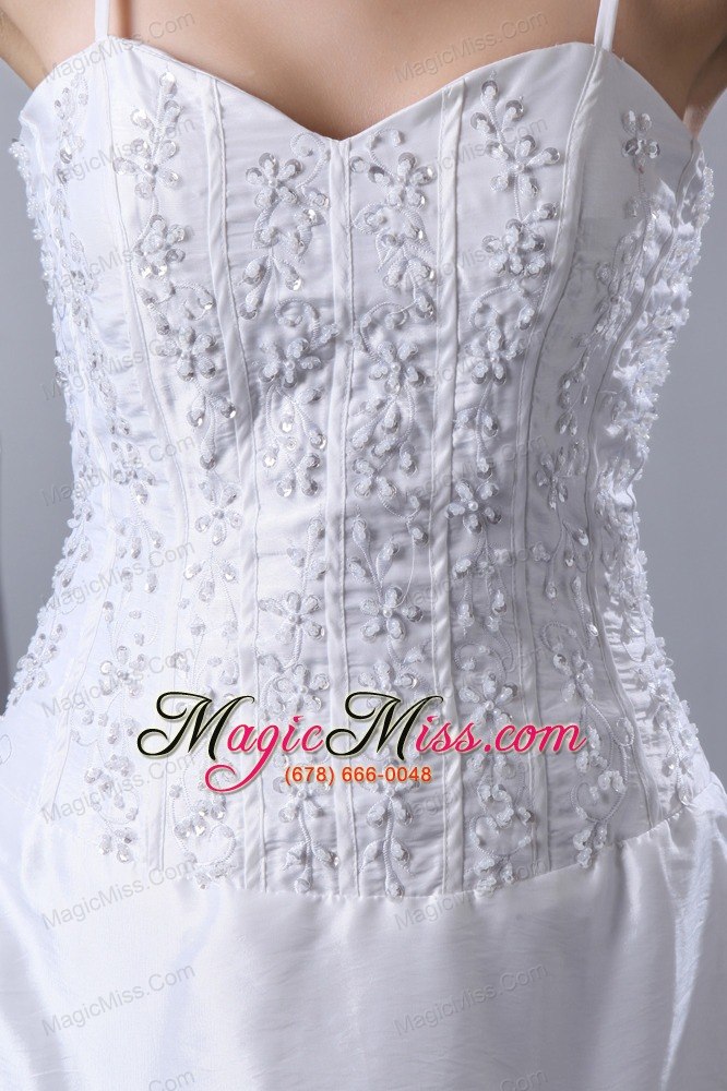 wholesale white a-line spaghetti straps floor-length taffeta beading and pick-ups wedding dress
