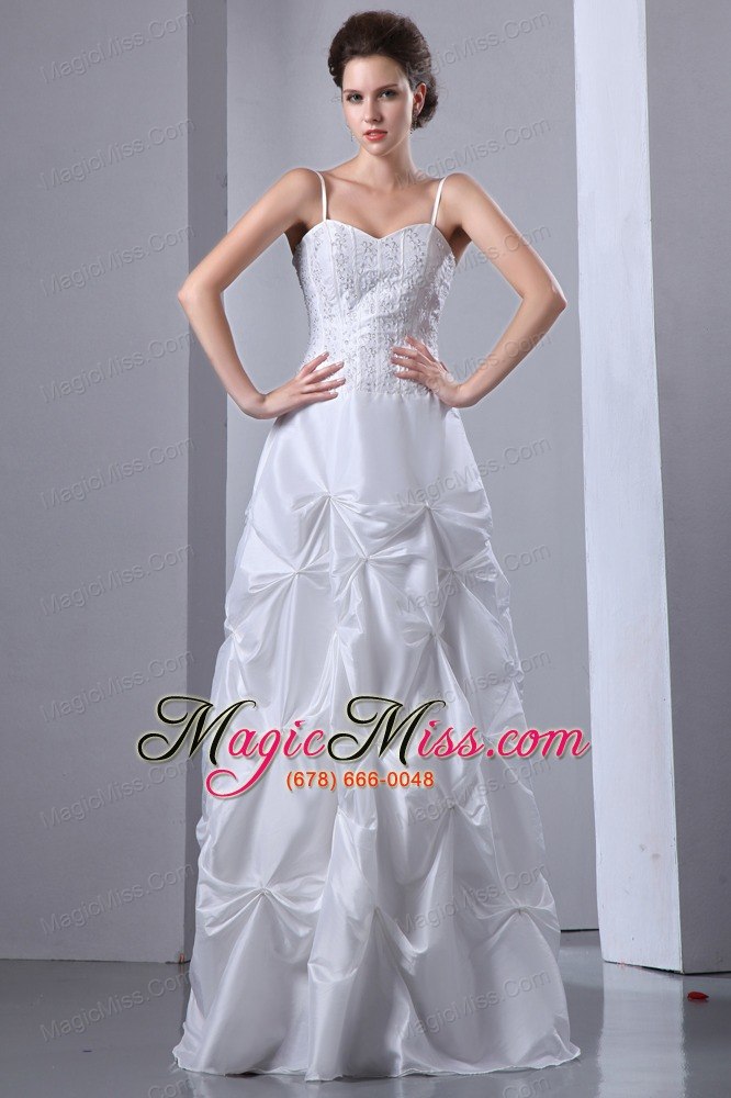 wholesale elegant a-line spaghetti straps floor-length taffeta beading and pick-ups wedding dress