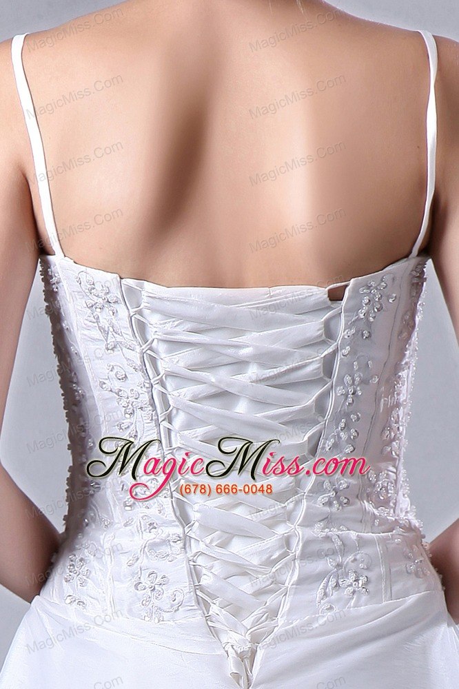 wholesale elegant a-line spaghetti straps floor-length taffeta beading and pick-ups wedding dress