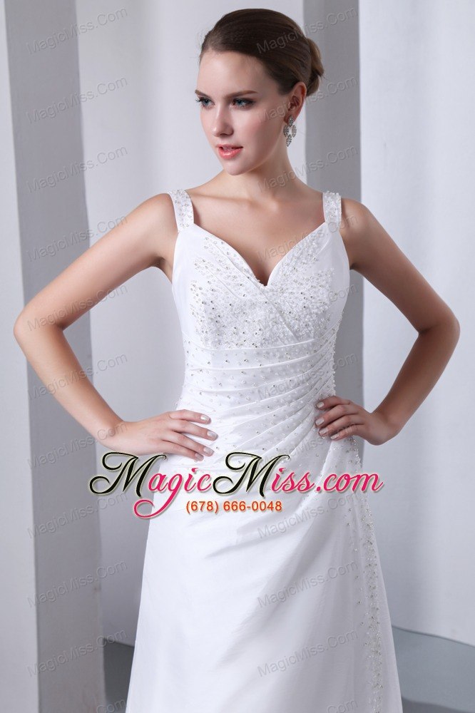 wholesale elegant a-line straps court train satin ruch and beading wedding dress