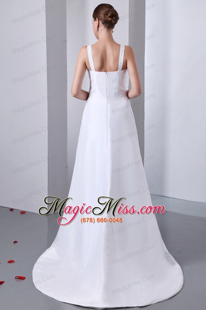 wholesale elegant a-line straps court train satin ruch and beading wedding dress