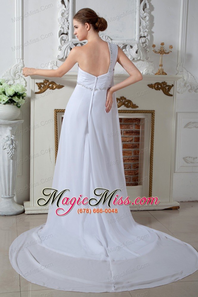 wholesale sweet empire one shoulder court train chiffon beading and ruch wedding dress