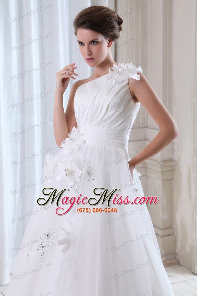 wholesale roamntic a-line one shoulder floor-length tulle beading and appliques wedding dress