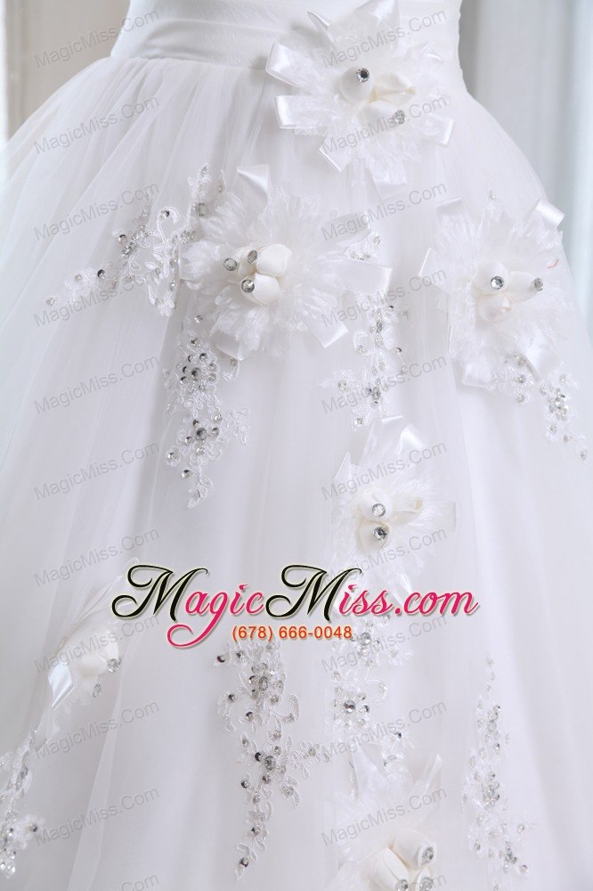 wholesale roamntic a-line one shoulder floor-length tulle beading and appliques wedding dress