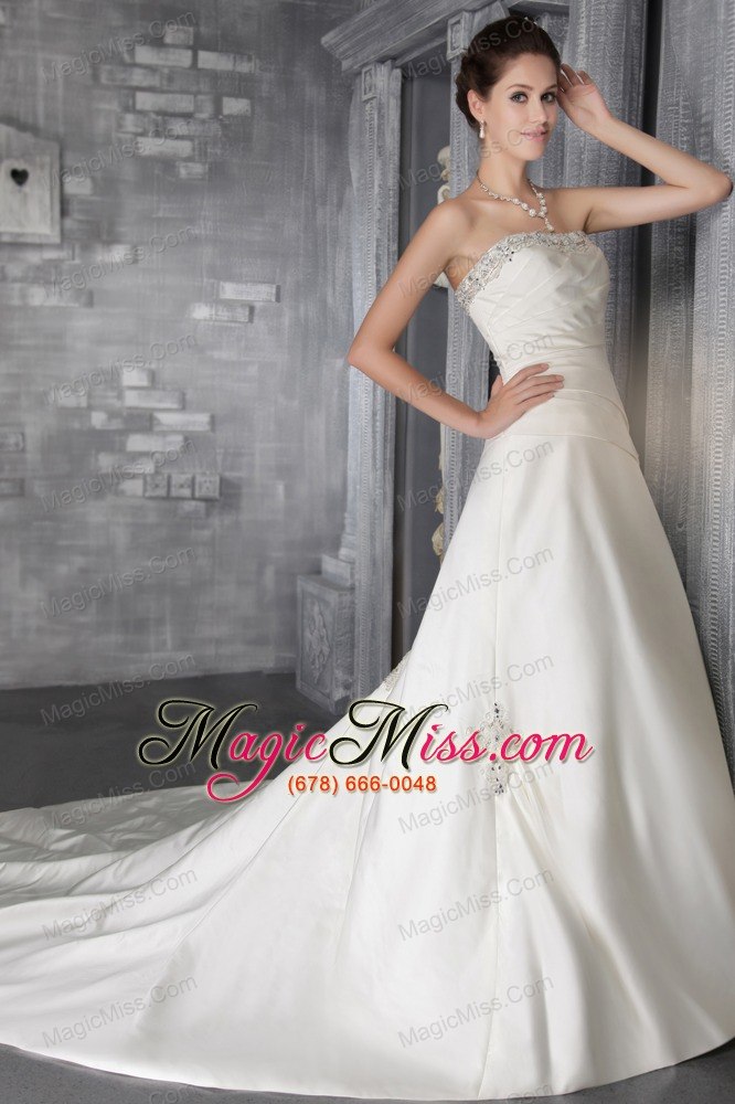 wholesale popular a-line/princess strapless court train taffeta beading wedding dress