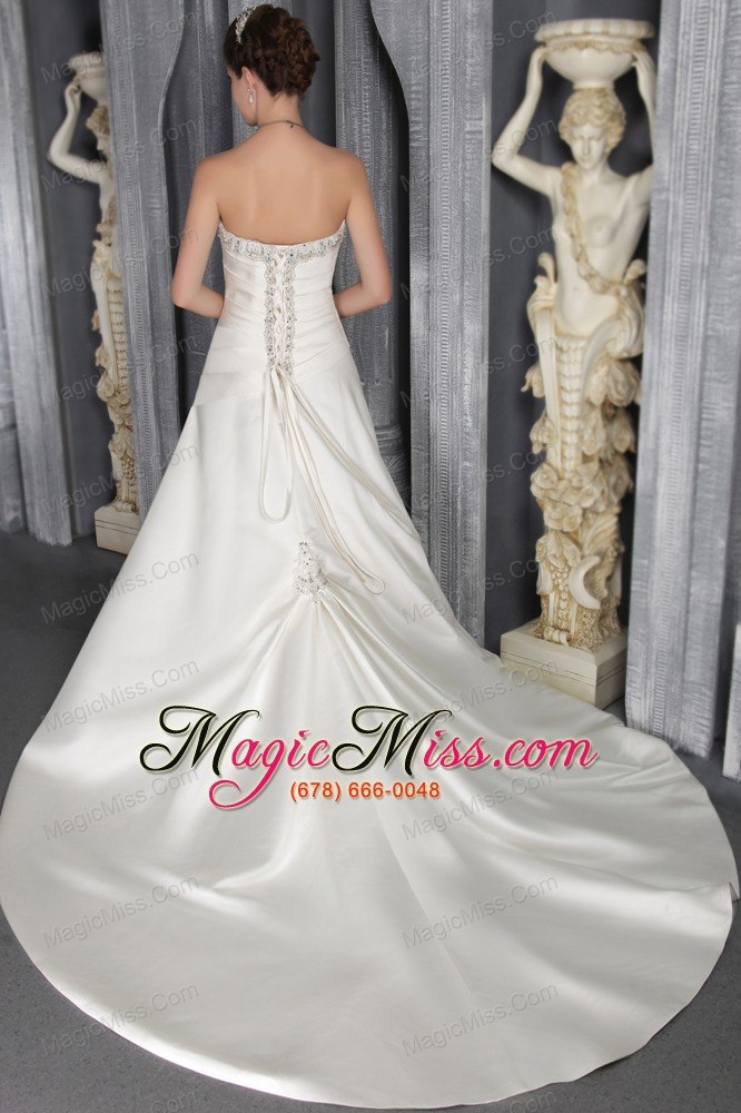 wholesale popular a-line/princess strapless court train taffeta beading wedding dress