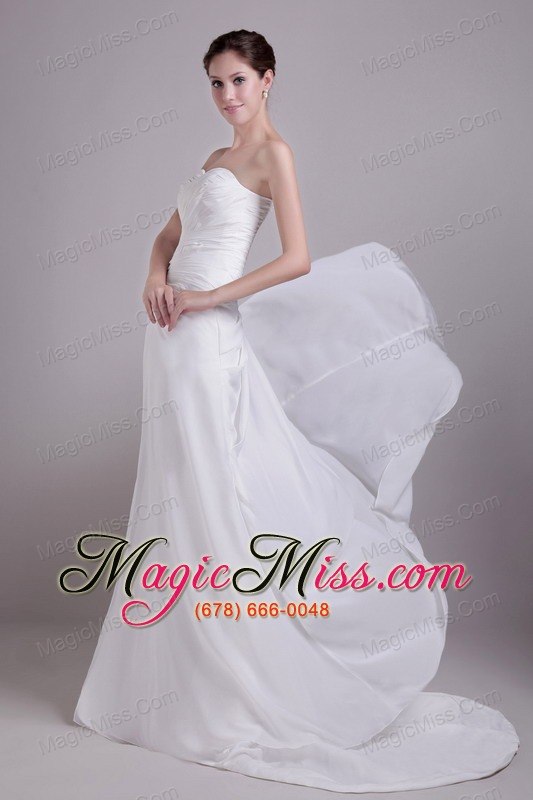 wholesale white empire sweetheart court train chiffon appliques wedding dress