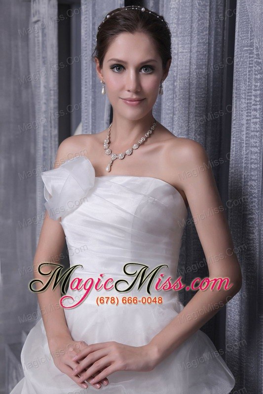 wholesale white a-line / princess strapless floor-length organza and taffeta hand flower wedding dress