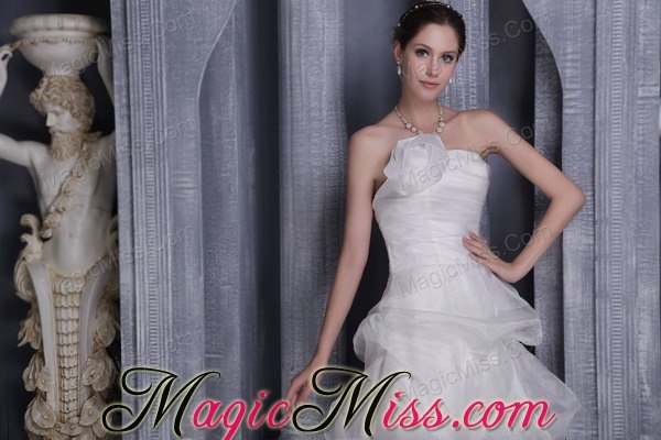 wholesale white a-line / princess strapless floor-length organza and taffeta hand flower wedding dress