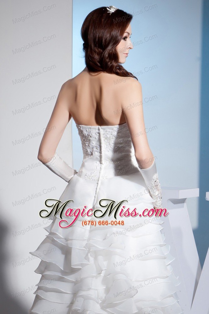 wholesale lace and ruffled layers high-low brush train strapless wedding dress