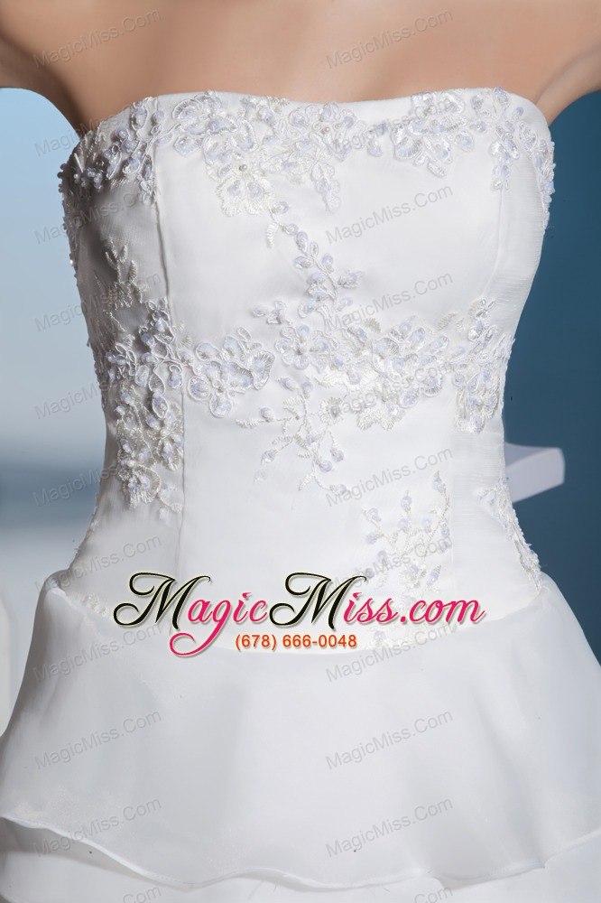 wholesale lace and ruffled layers high-low brush train strapless wedding dress