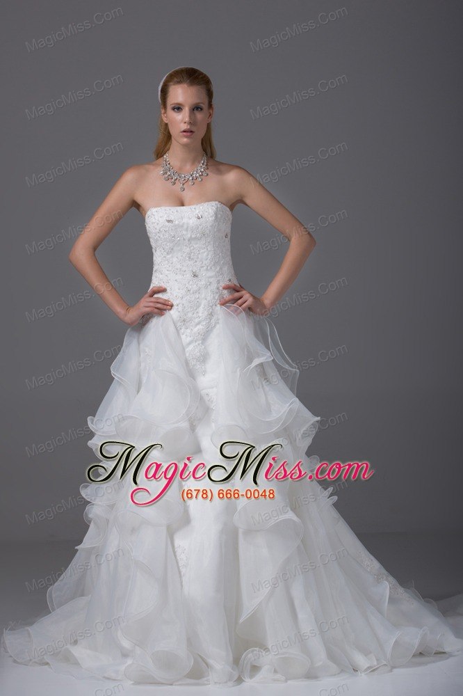 wholesale appliques with beading strapless ruffles wedding dress