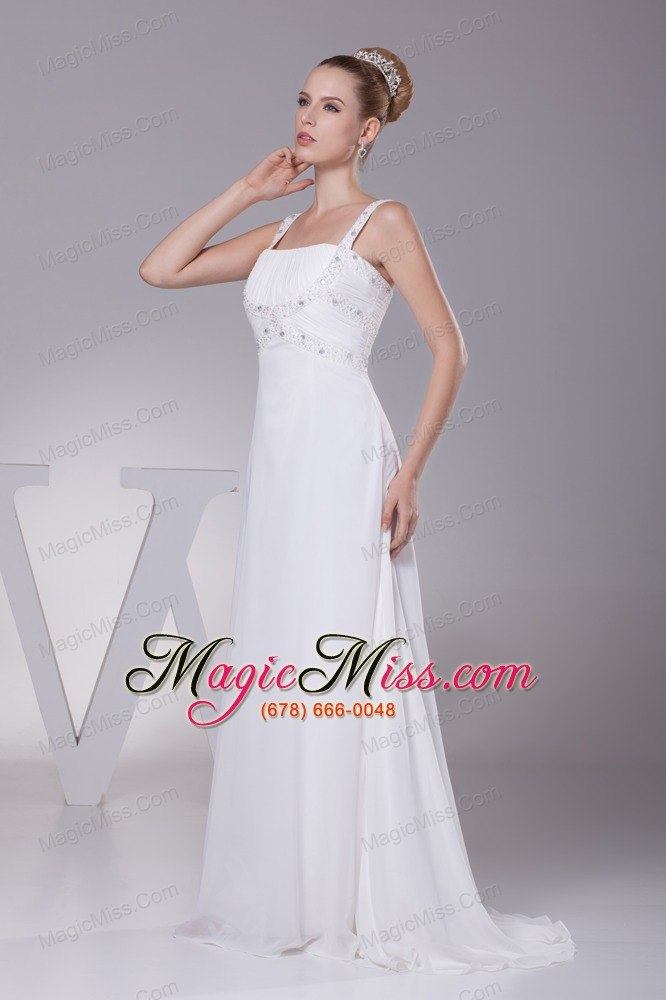 wholesale beading and ruching straps empire long wedding dress