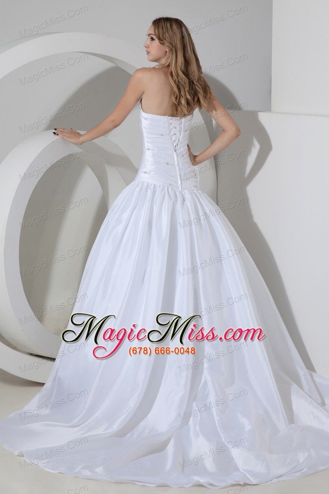 wholesale cheap a-line / princess strapless court train taffeta beading wedding dress