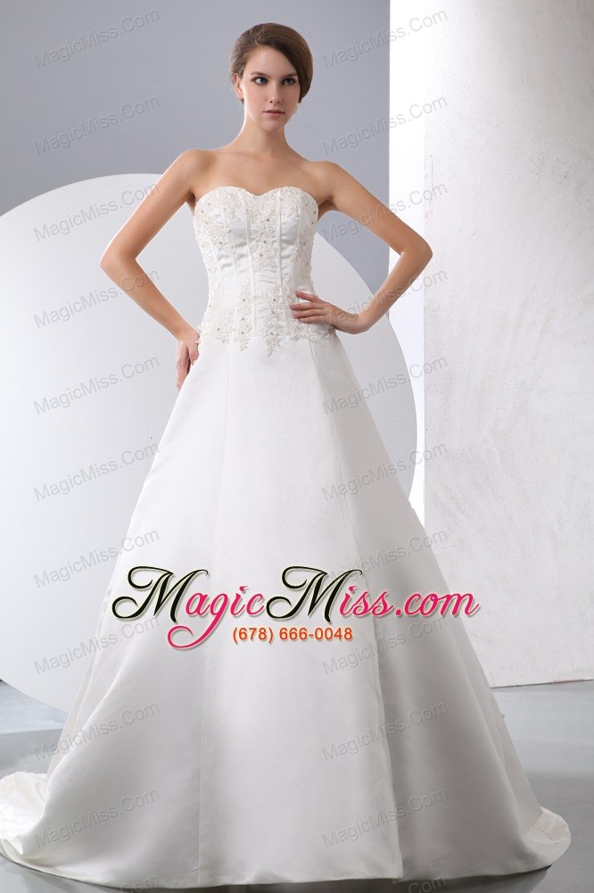 wholesale elegant a-line sweetheart court train satin appliques with beading wedding dress