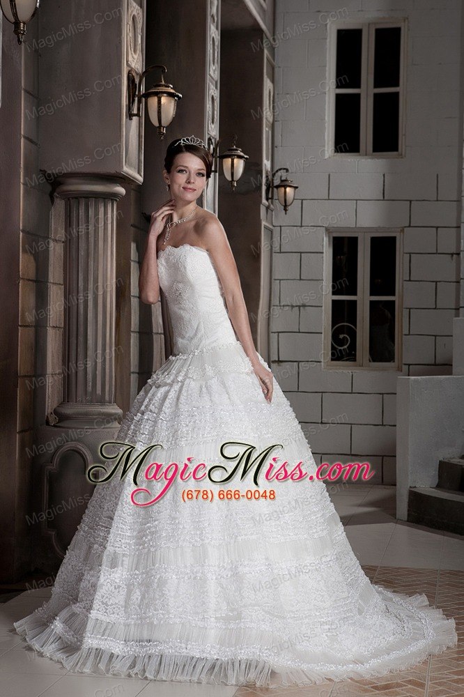 wholesale customize a-line strapless brush train special fabric beading wedding dress