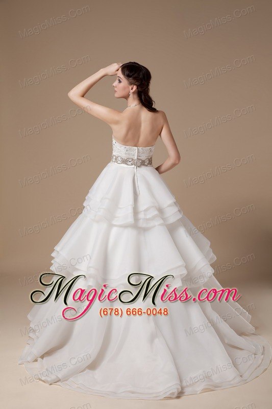 wholesale beautiful a-line strapless brush train taffeta and organza appliques with beading wedding dress