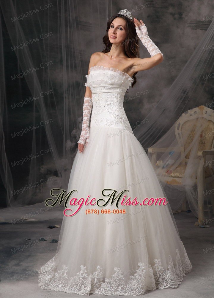 wholesale exquisite a-line strapless floor-length organza and lace beading wedding dress