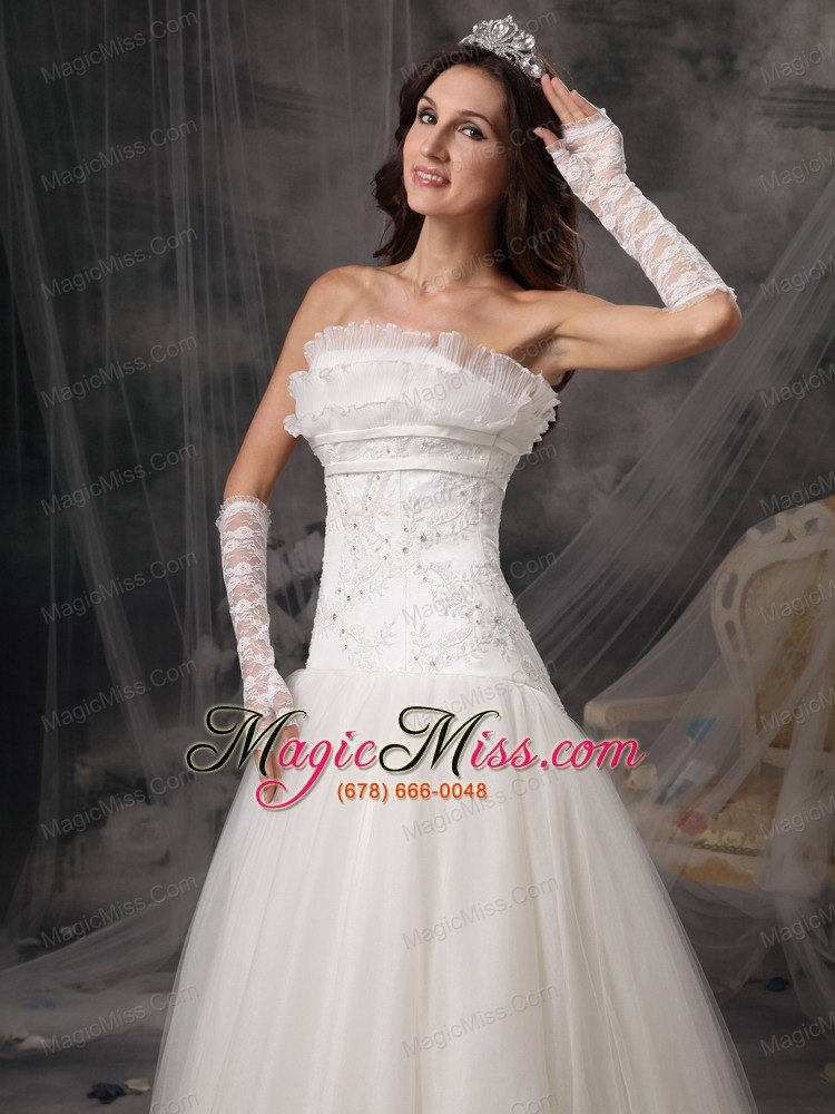 wholesale exquisite a-line strapless floor-length organza and lace beading wedding dress