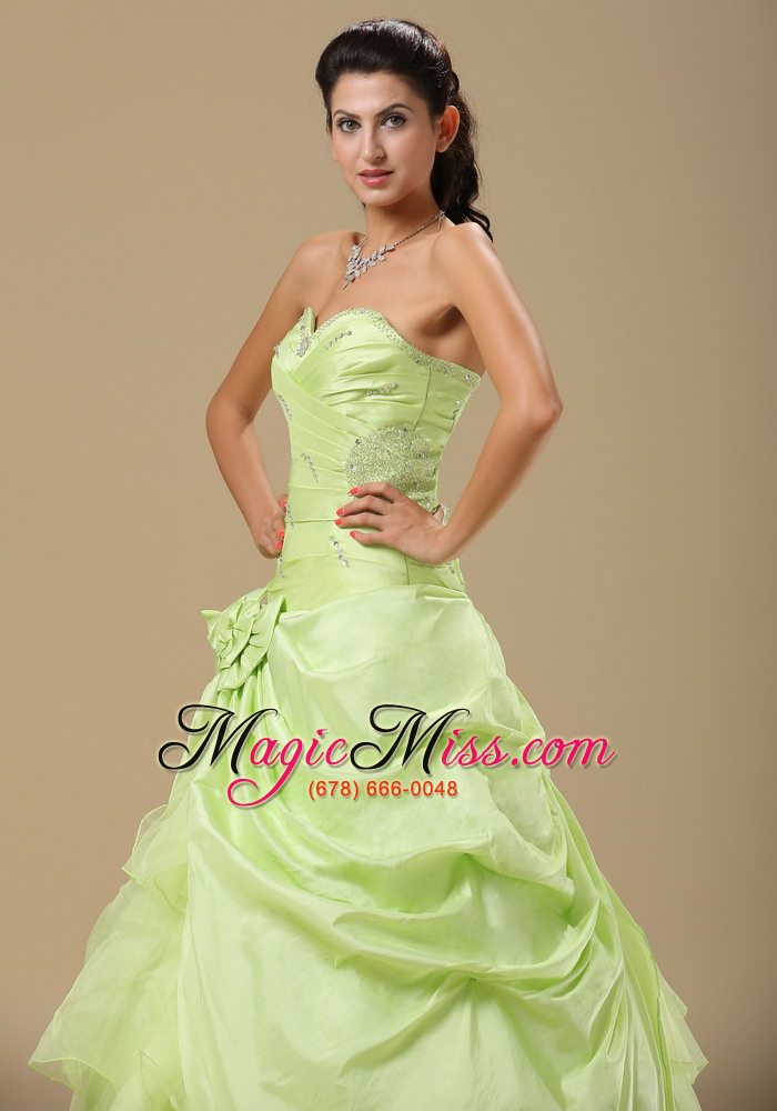 wholesale yellow indianapolis green hand made folwers and ruched bodice in indianapolis for prom dress
