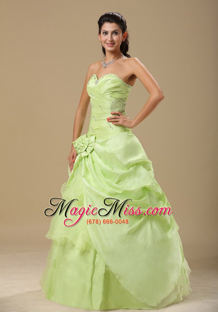 wholesale yellow indianapolis green hand made folwers and ruched bodice in indianapolis for prom dress