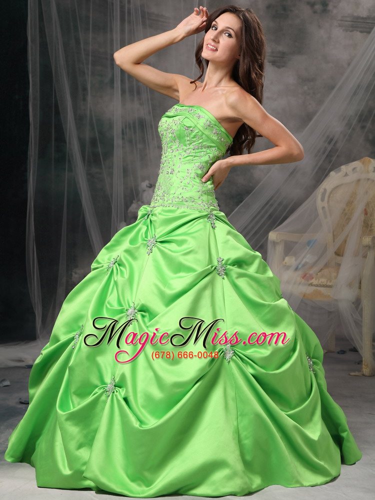 wholesale spring green ball gown strapless floor-length taffeta beading quinceanera dress