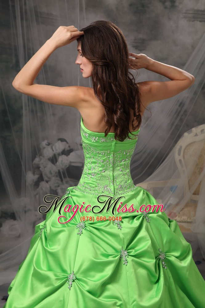 wholesale spring green ball gown strapless floor-length taffeta beading quinceanera dress