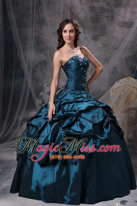 wholesale teal taffeta sweetheart appliques lace up for quinceanera dress