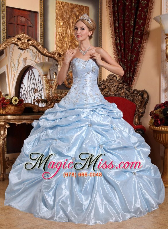 wholesale baby blue ball gown sweetheart floor-length taffeta embroidery with beading quinceanera dress