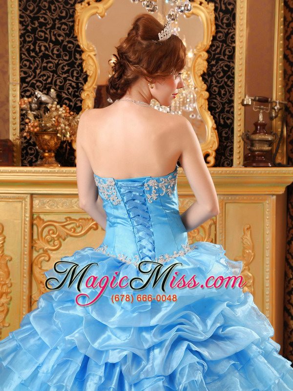 wholesale baby blue ball gown sweetheart floor-length organza appliques quinceanera dress
