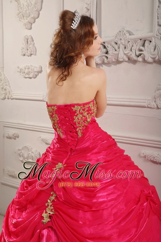 wholesale hot pink ball gown strapless floor-length organza appliques quinceanera dress