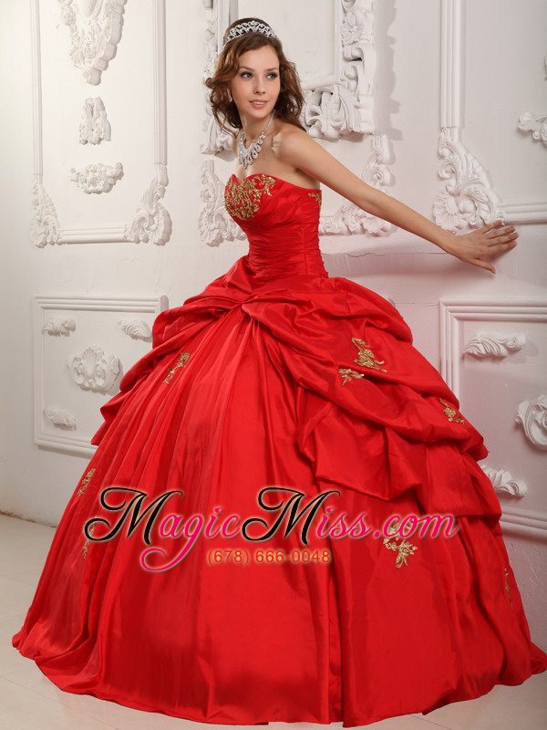 wholesale wonderful ball gown sweetheart floor-length taffeta appliques red quinceanera dress