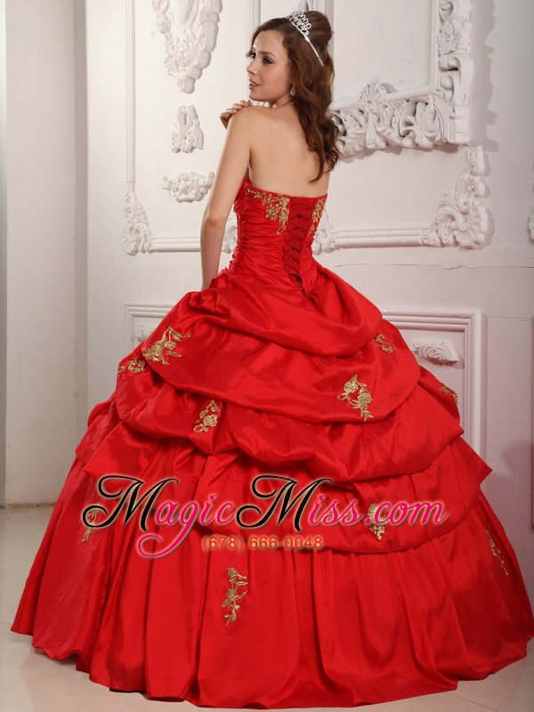 wholesale wonderful ball gown sweetheart floor-length taffeta appliques red quinceanera dress