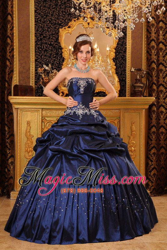 wholesale remarkable ball gown strapless floor-length appliques taffeta navy blue quinceanera dress