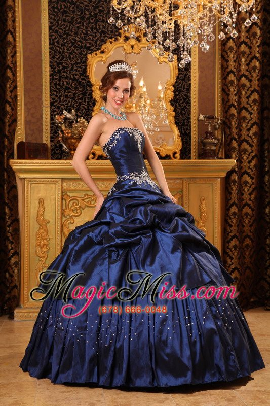 wholesale remarkable ball gown strapless floor-length appliques taffeta navy blue quinceanera dress