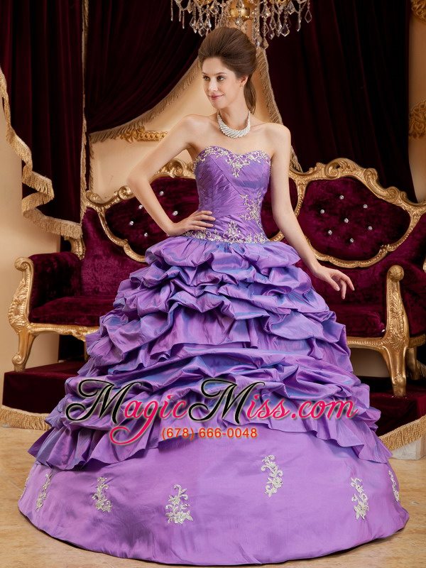 wholesale purple ball gown sweetheart floor-length taffeta appliques quinceanera dress