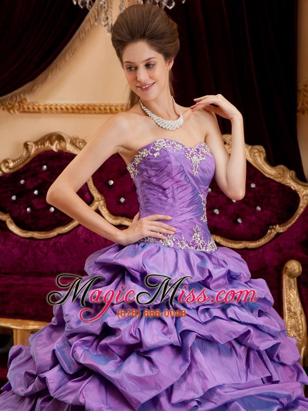 wholesale purple ball gown sweetheart floor-length taffeta appliques quinceanera dress