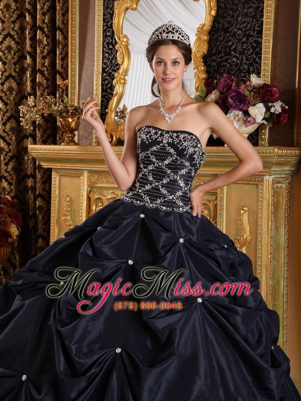 wholesale black ball gown strapless floor-length beading taffeta quinceanera dress