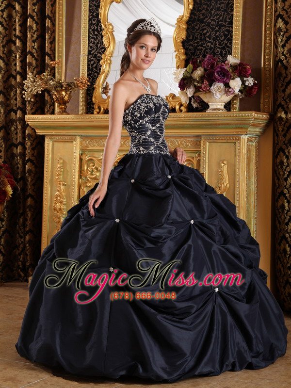 wholesale black ball gown strapless floor-length beading taffeta quinceanera dress